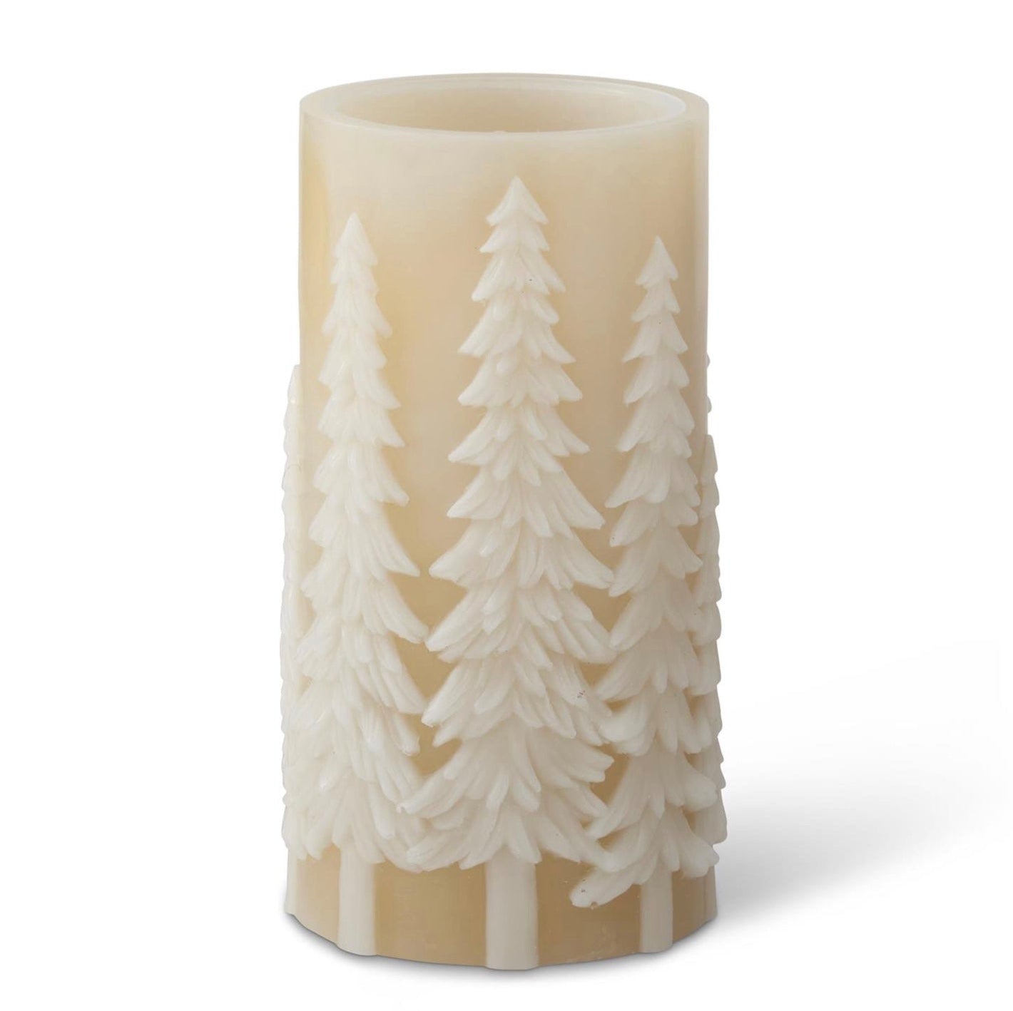 TAN AND WHITE PIN TREE LED WAX PILLAR CANDLE