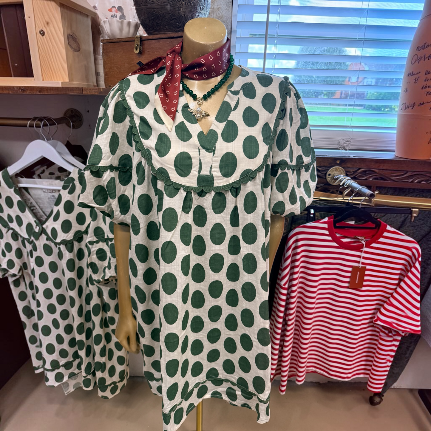 The Sunday Stroll Green Polka Dot Dress