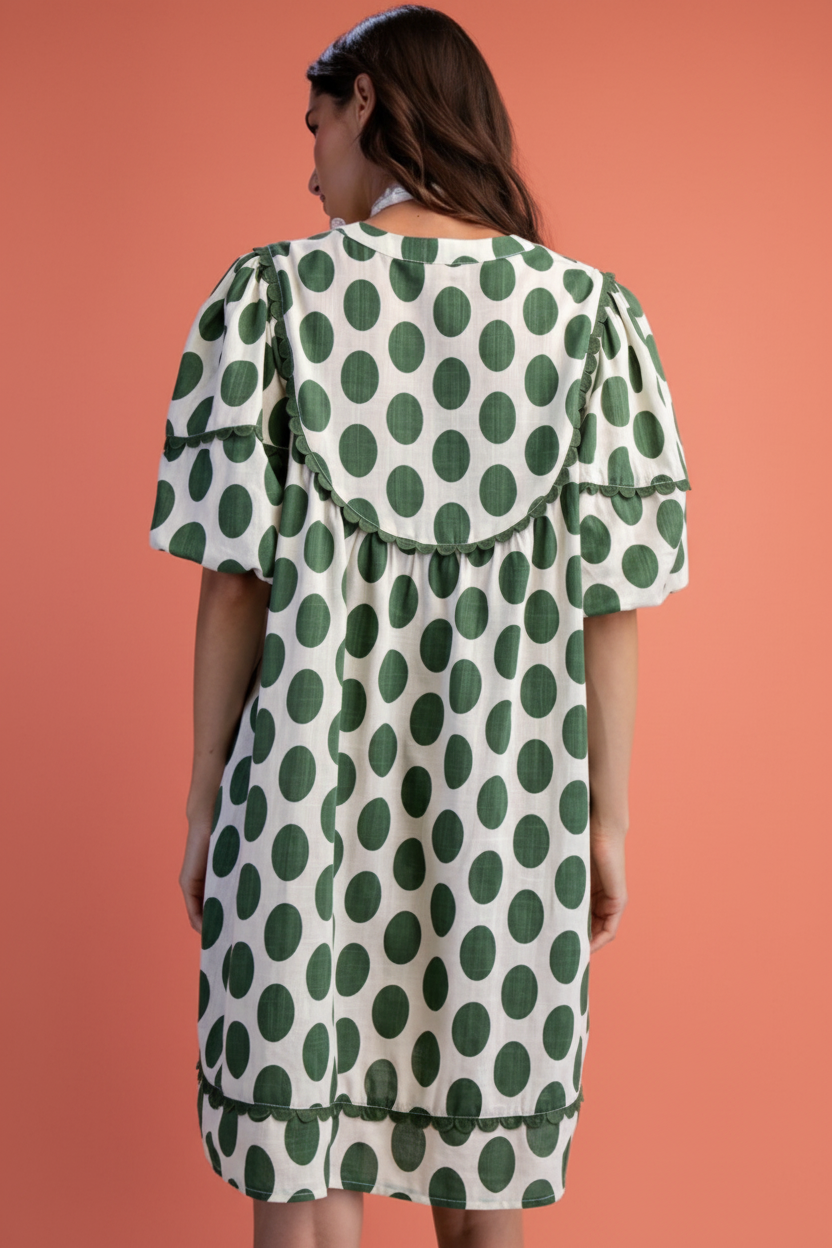 The Sunday Stroll Green Polka Dot Dress