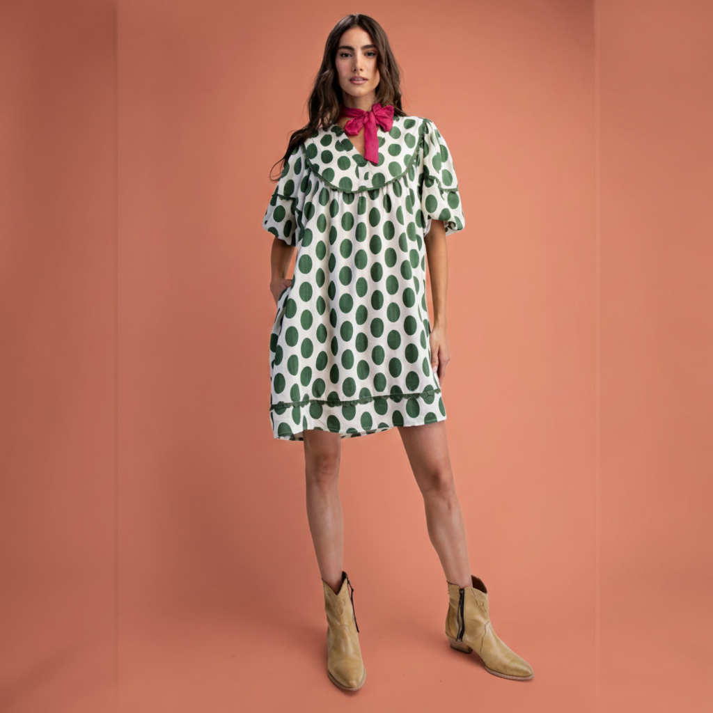 The Sunday Stroll Green Polka Dot Dress
