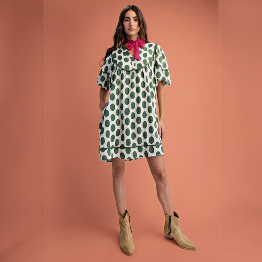 The Sunday Stroll Green Polka Dot Dress