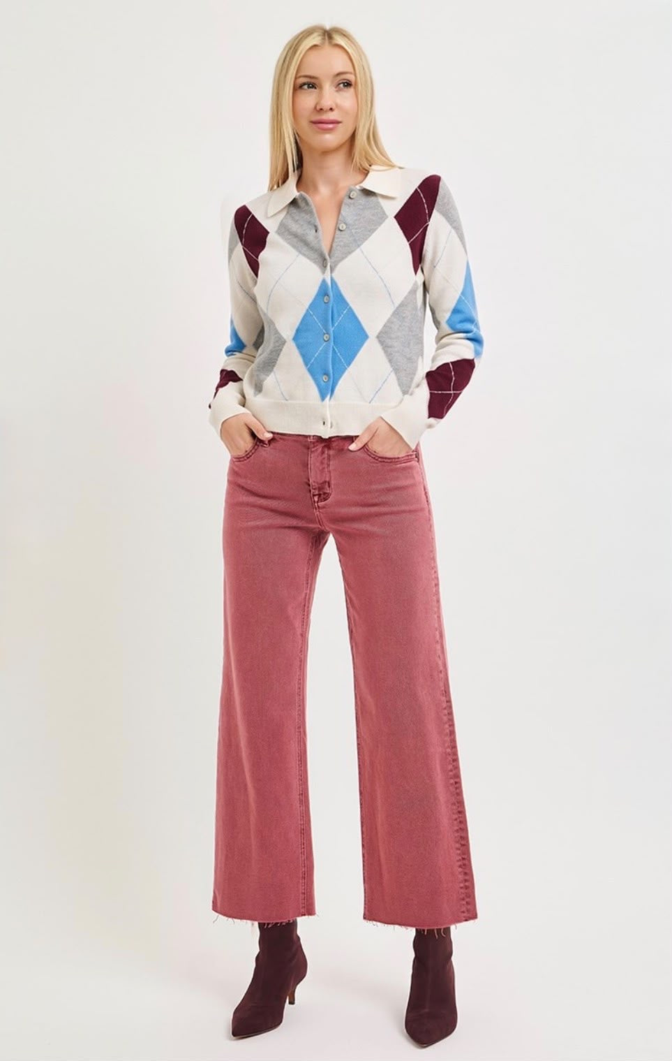 The Bordeaux Belle Wide-Leg Cropped Jeans