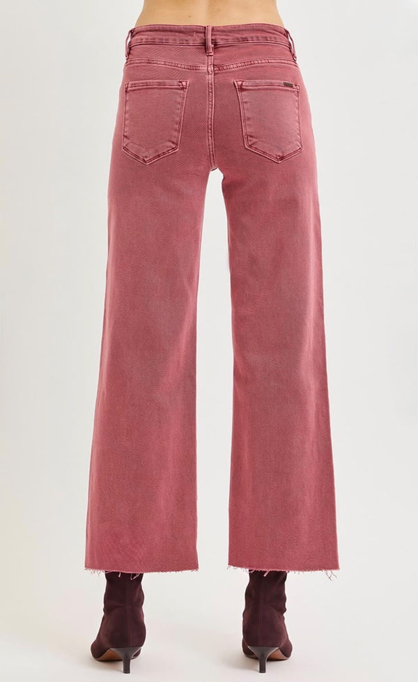 The Bordeaux Belle Wide-Leg Cropped Jeans