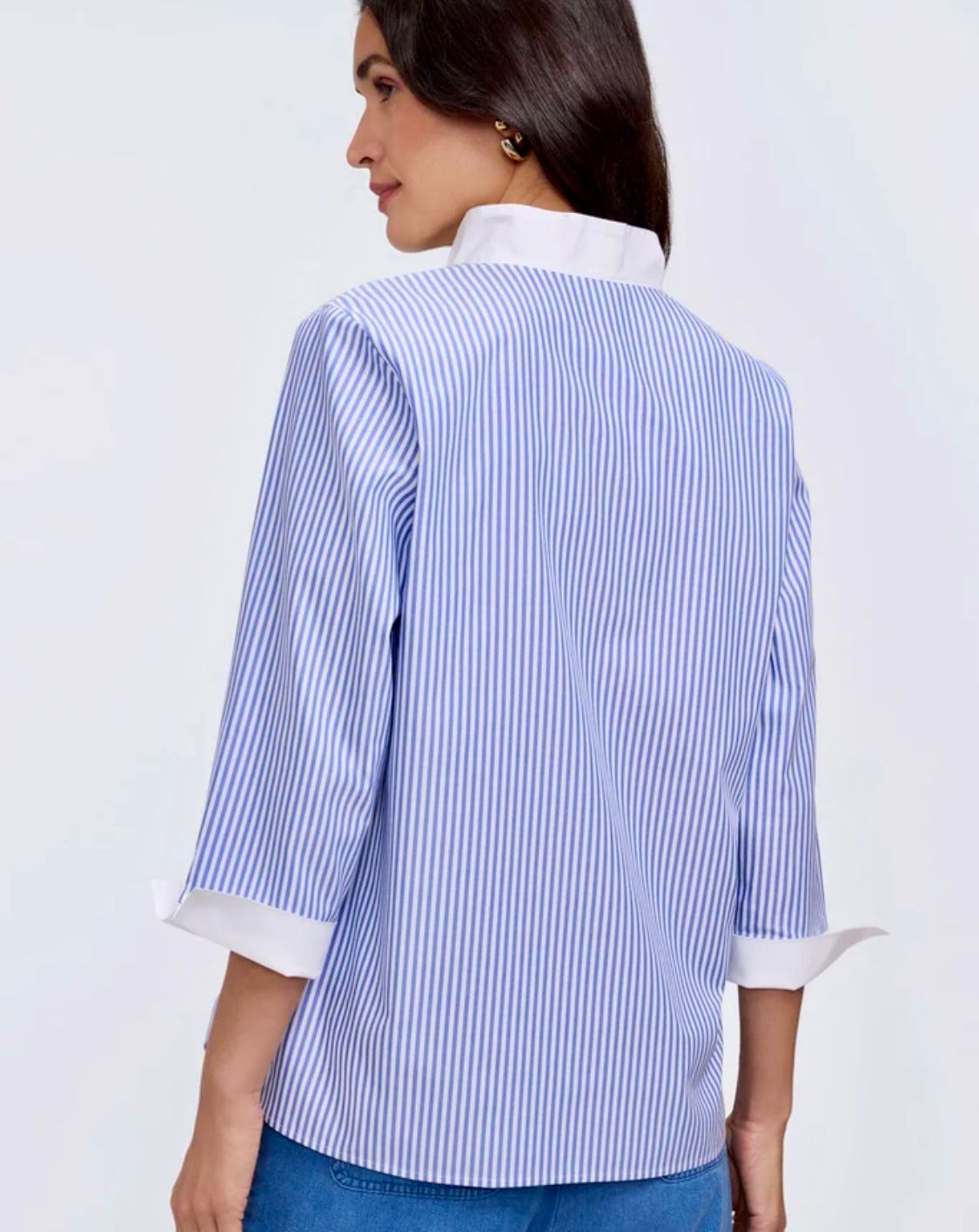 Tammy No Iron Pinpoint Striped 3/4 Sleeve Popover Shirt