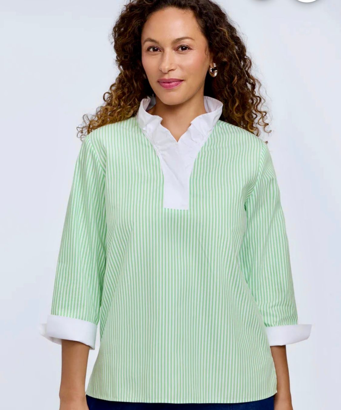 Tammy No Iron Pinpoint Striped 3/4 Sleeve Popover Shirt