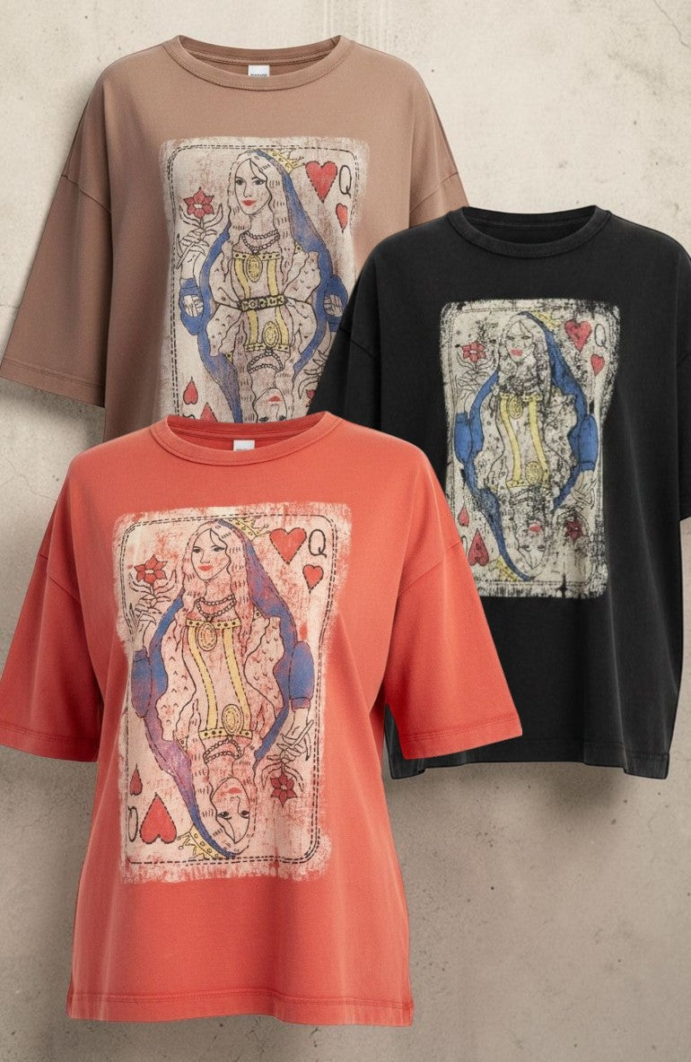 The Royal Flush Queen of Hearts Vintage Graphic Tee