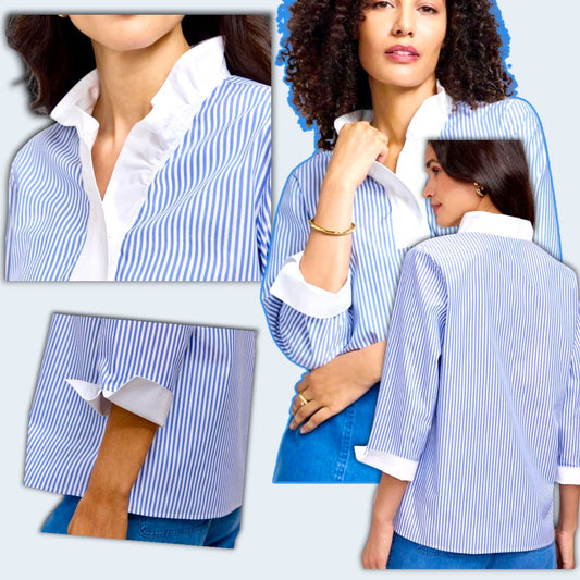 Tammy No Iron Pinpoint Striped 3/4 Sleeve Popover Shirt
