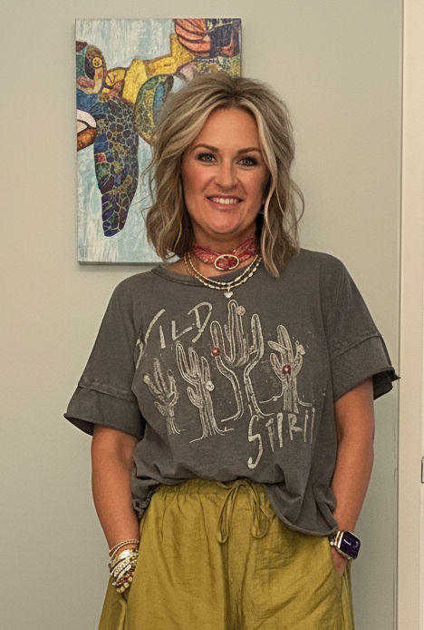 Vintage Western Cactus Graphic T-Shirt – Washed Gray Wild Spirit Tee