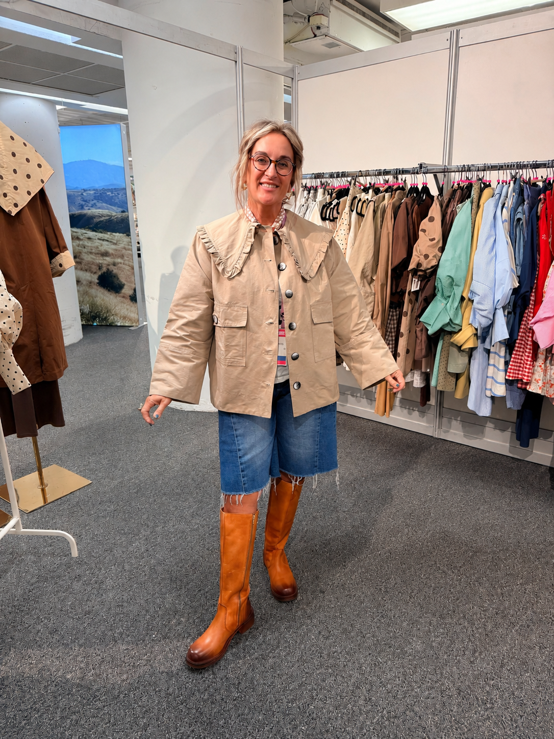 Women's Beige Utility Jacket – Ruffle Collar Button-Up, Vintage Casual Lightweight Coat