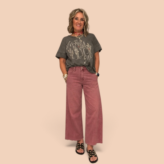 The Bordeaux Belle Wide-Leg Cropped Jeans By Risen Jeans