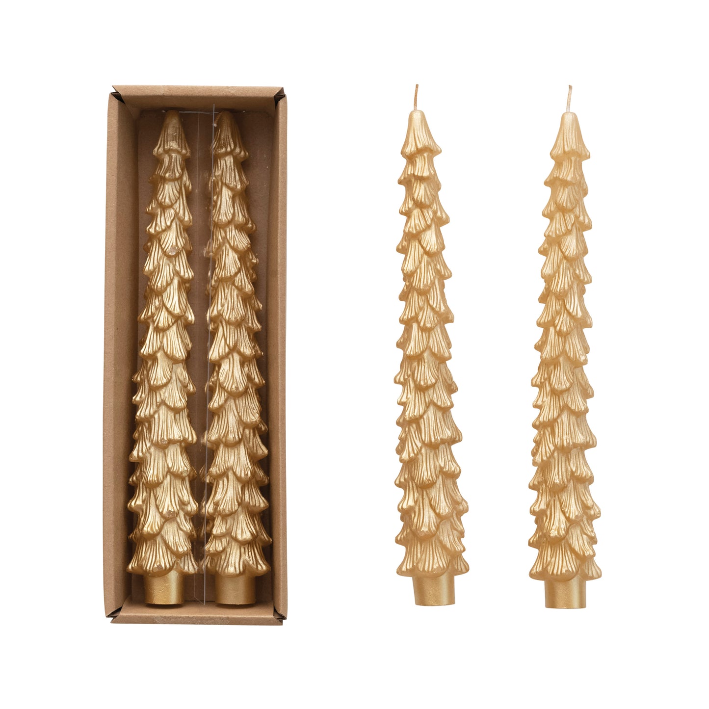 Gold Unscented Tree Shaped Taper Candles, Set of 2