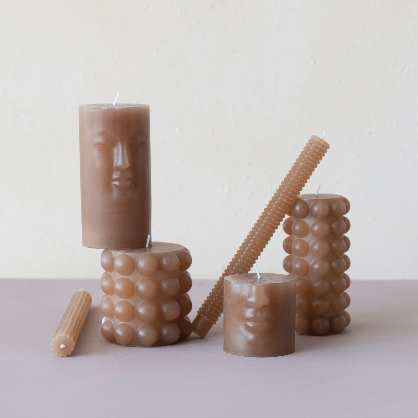 Brown Unscented Hobnail Pillar Candle