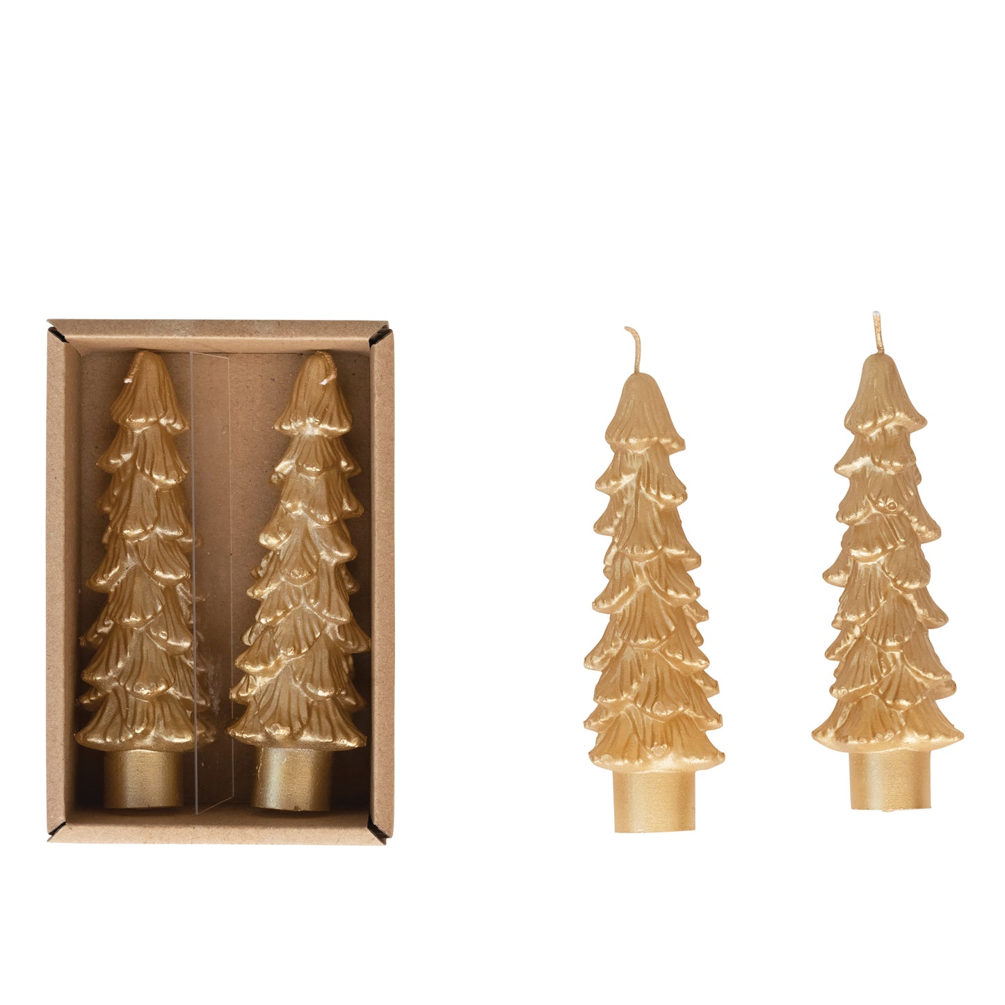 Gold Tree Shaped Taper Candles Small, Set of 2