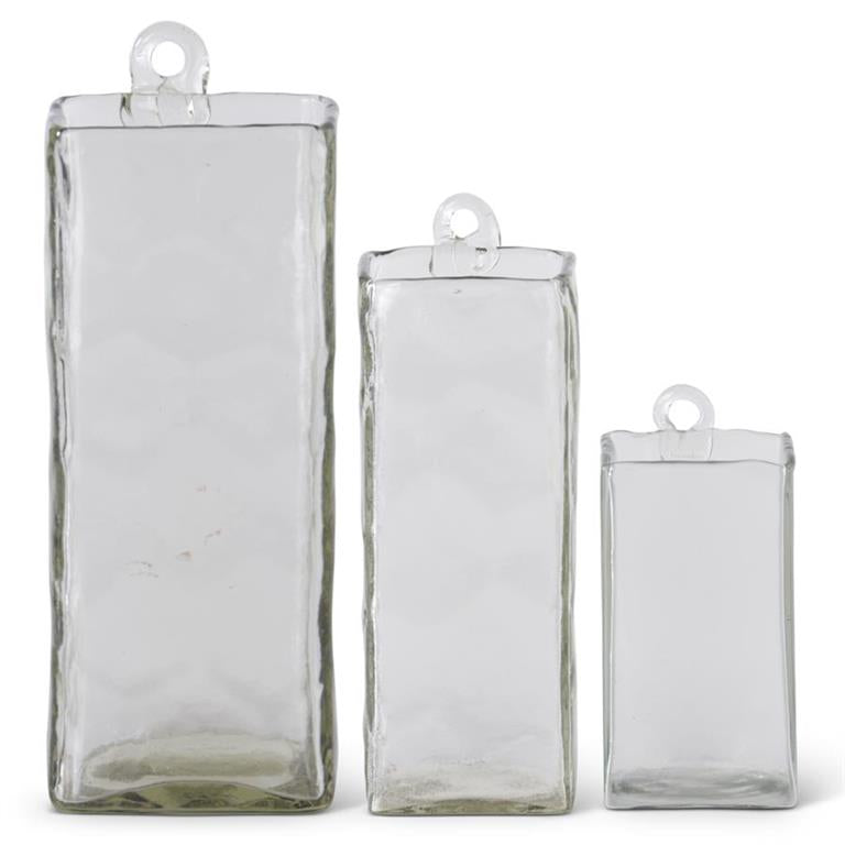 Hand-Blown Square Clear Glass Hanging Vases