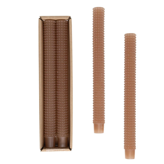 Brown Hobnail Taper Candles, Set of 2