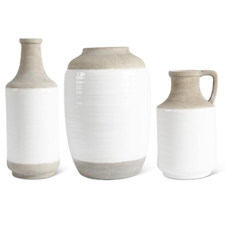 White and Natural Stone Ceramic Vases
