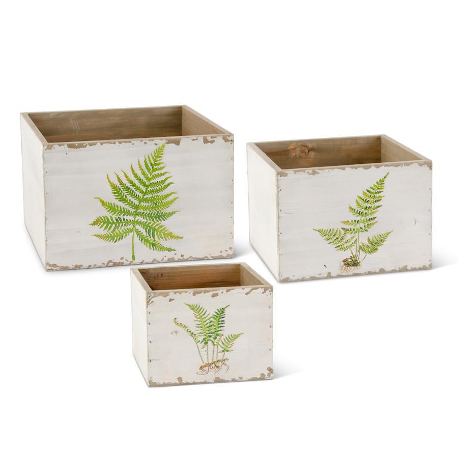Set of 3 White Wood Nesting Boxes w/Fern Decals