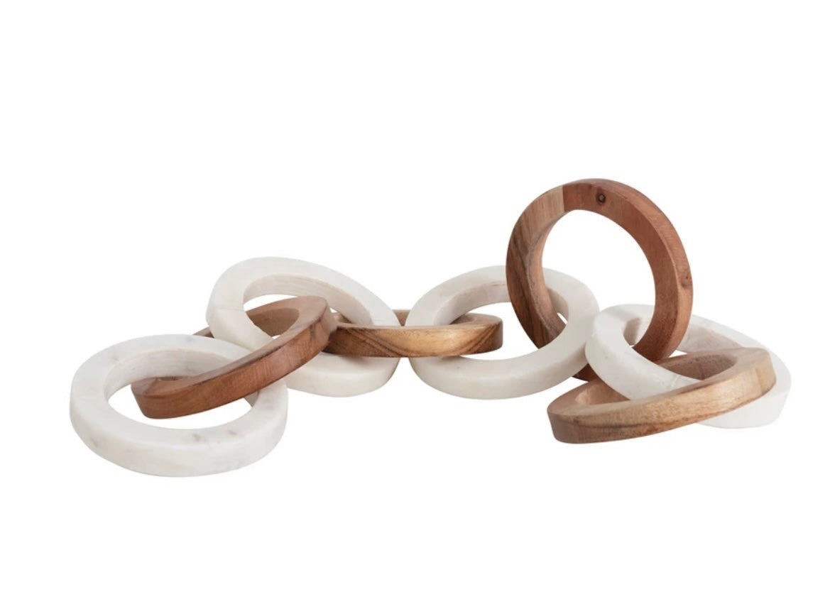 Acacia Wood and Marble Chain with 8 Links