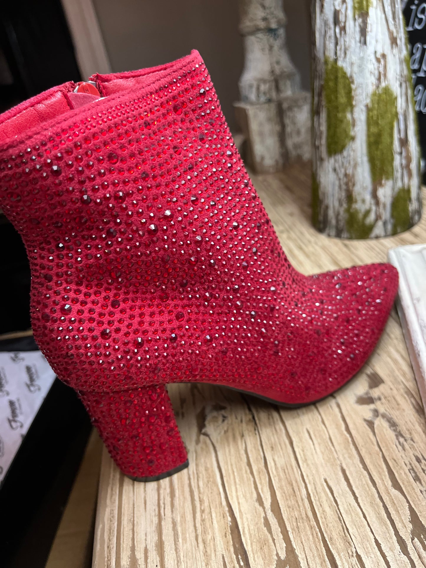 Red Rhinestone ankle boots